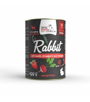 Syta Micha karma mokra dla psów dorosłych Classic Królik z Brukwią, Truskawką i Rozmarynem 400g