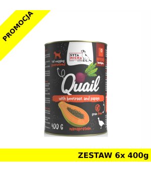 Syta Micha karma mokra dla psów dorosłych Classic Przepiórka z Burakiem i Papają ZESTAW 6x 400g