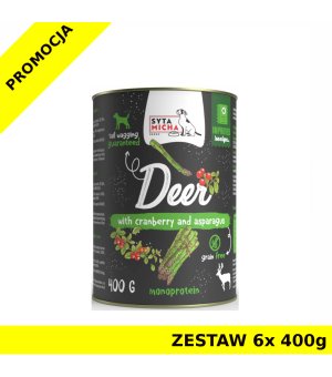 Syta Micha karma mokra dla psów dorosłych Classic Jeleń z Żurawiną i Szparagami  ZESTAW 6x 400g