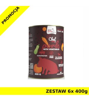 Syta Micha karma mokra dla psów dorosłych CHEF Wieprzowina z Warzywami ZESTAW 6x 400g