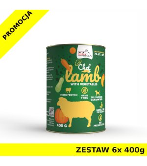 Syta Micha karma mokra dla psów dorosłych CHEF Jagnięcina z Warzywami ZESTAW 6x 400g