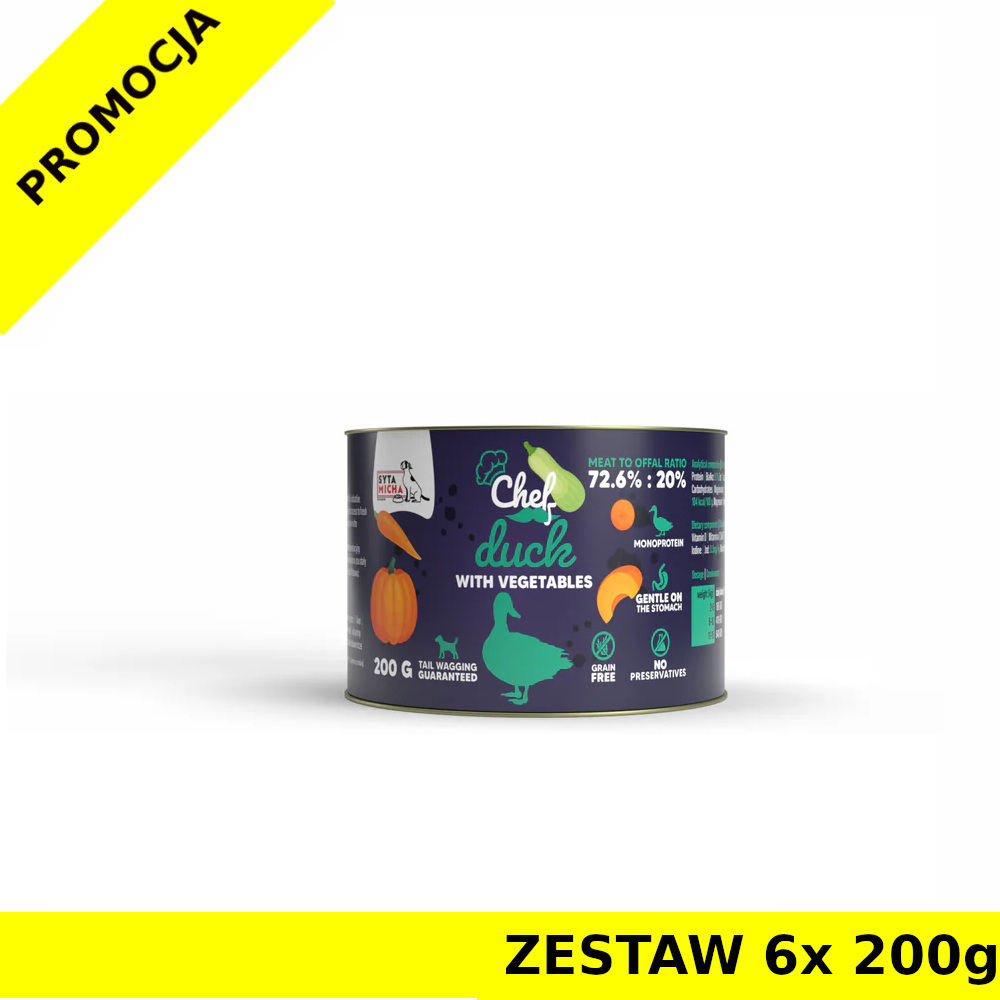Syta Micha karma mokra dla psów dorosłych CHEF Kaczka z Warzywami ZESTAW 6x 200g