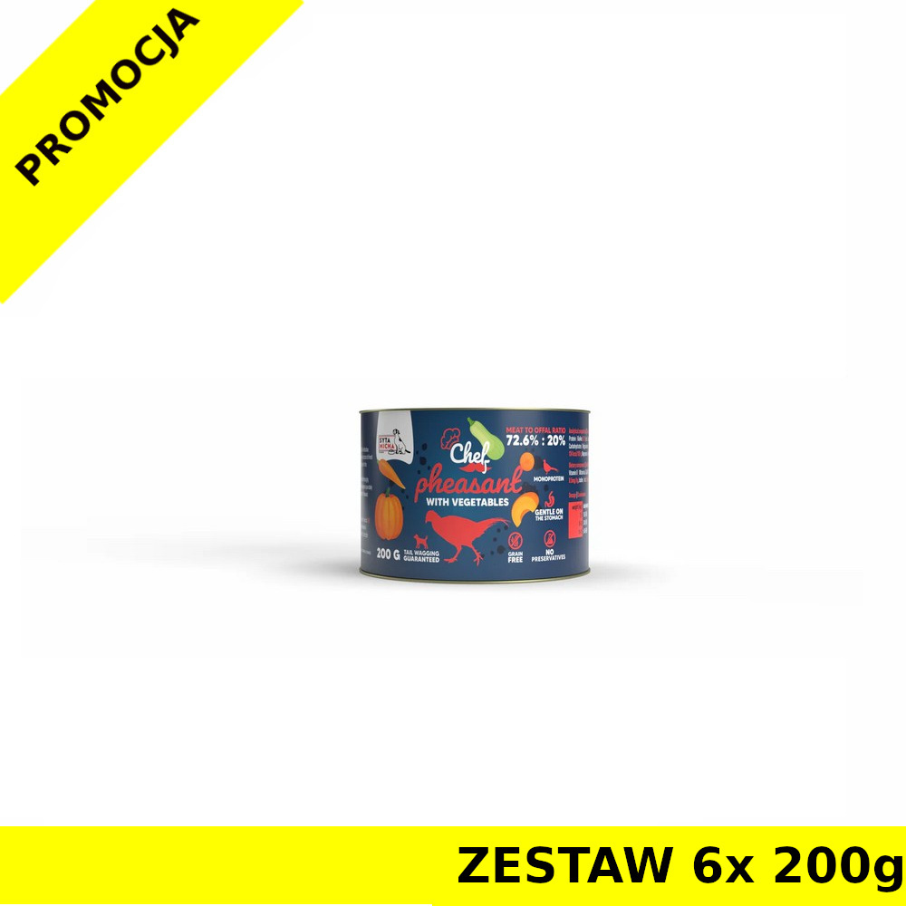 Syta Micha karma mokra dla psów dorosłych CHEF Bażant z Warzywami ZESTAW 6x 200g