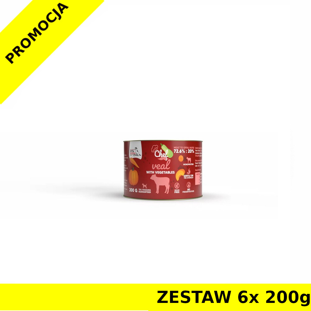 Syta Micha karma mokra dla psów dorosłych CHEF Cielęcina z Warzywami ZESTAW 6x 200g