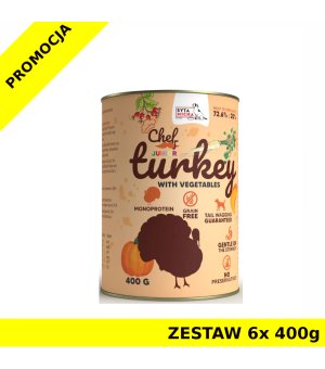 Syta Micha karma mokra dla szczeniąt CHEF Indyk z Warzywami JUNIOR 6x 400g ZESTAW