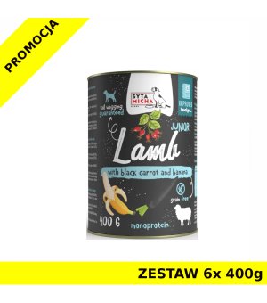 Syta Micha karma mokra dla szczeniąt Classic Jagnięcina z Czarną Marchwią i Bananem Junior ZESTAW 6x 400g
