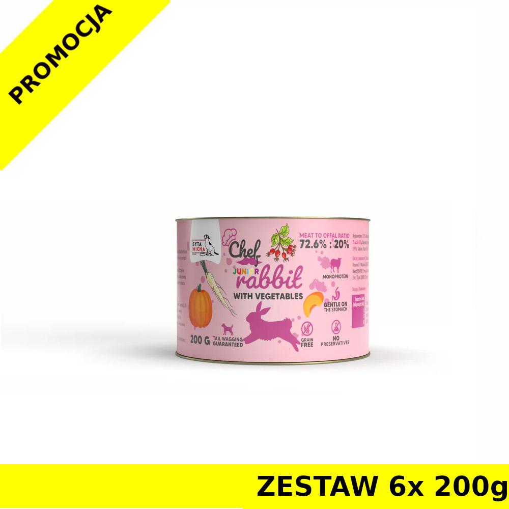 Syta Micha karma mokra dla szczeniąt CHEF Królik z Warzywami JUNIOR ZESTAW 6x 200g