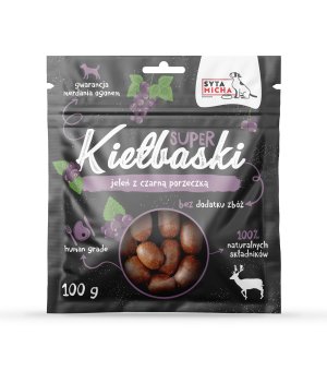 Syta Micha Super Kiełbaski z Jeleniem i Czarną Porzeczką 100g