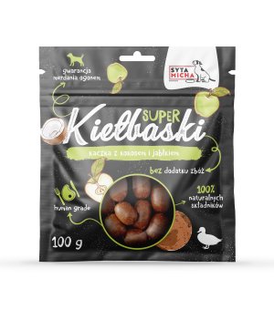 Syta Micha Super Kiełbaski z Kaczką, Kokosem i Jabłkiem 100g
