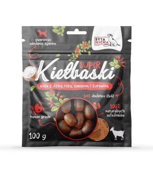 Syta Micha Super Kiełbaski z Kozą, Dziką Różą i Kokosem 100g