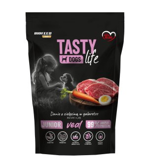 Tasty Dogs Life karma mokra dla szczeniąt danie w galaretce Junior Cielęcina 500g saszetka