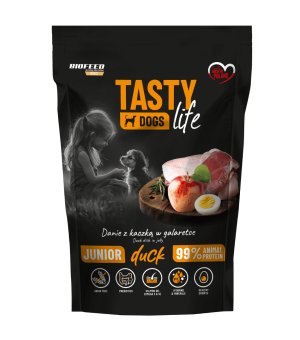 Tasty Dogs Life karma mokra dla szczeniąt danie w galaretce Junior Kaczka 500g saszetka