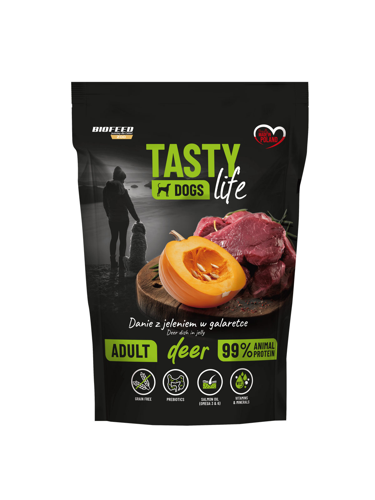 Tasty Dogs Life karma mokra dla psów dorosłych danie w galaretce Jeleń 500g saszetka