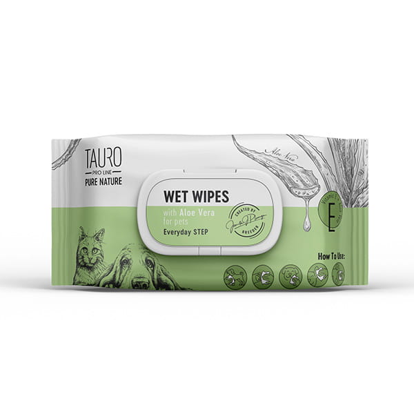 Tauro Pro Line Pure Nature Chusteczki Nawilżane Aloe Vera dla Psów i Kotów 40 szt.