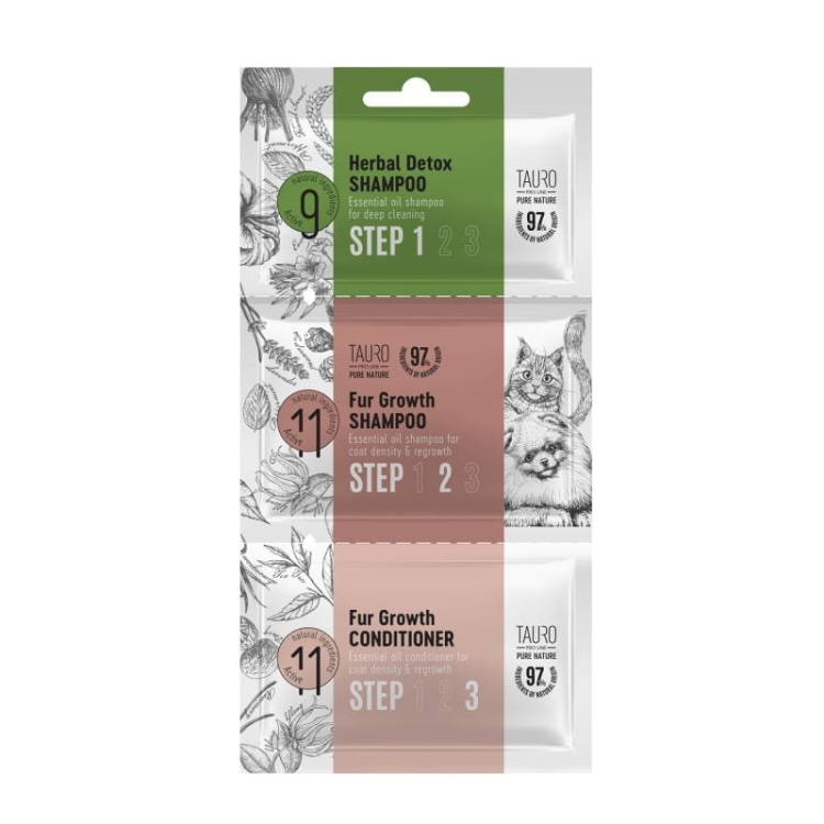 Tauro Pro Line Zestaw Herbal detox szampon 6ml + Fur Growth szampon 8ml + Fur Growth odżywka 4ml