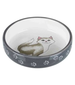 TRIXIE Ceramiczna Miska dla Kotów Ras Krótkopyskich 0,3l / 15cm szara