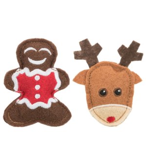 🎄🎁 Świąteczny zestaw zabawek dla kota - Renifer i Ludzik z Piernika - 8cm - Trixie Xmas