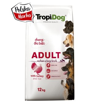 TROPIDOG PREMIUM ADULT medium/large breeds TURKEY RICE 12KG