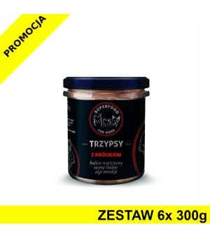 TRZY PSY Karma mokra dla psów w słoiku Wieprzowina z Królikiem ZESTAW 6x 300g