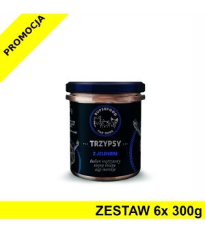 TRZY PSY Karma mokra dla psów w słoiku Wieprzowina z Dzikiem ZESTAW 6x 300g