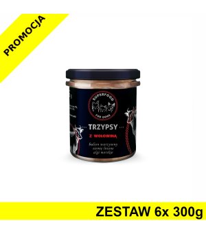 TRZY PSY Karma mokra dla psów w słoiku Wieprzowina z Wołowiną ZESTAW 6x 300g