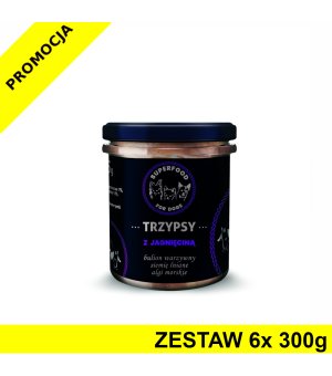 TRZY PSY Karma mokra dla psów w słoiku Wieprzowina z Jagnięciną ZESTAW 6x 300g