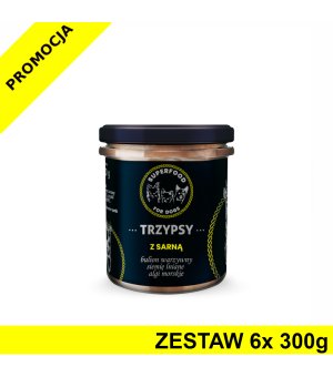 TRZY PSY Karma mokra dla psów w słoiku Wieprzowina z Sarną ZESTAW 6x300g