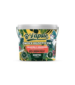 ŁAPSIE Treningowe Kostki dla psów Owoce Egzotyczne Cielęcina z Ananasem 160g