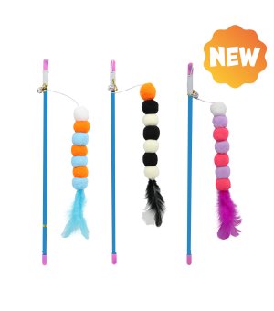 UNIQ PETS Wędka dla kota z linką, gąsiennicą i pórem 31-51cm