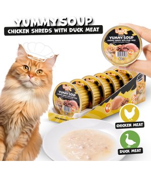UNIQ PETS Yummy Soup rosół dla kota z kawałkami Kurczaka i Mięsem z Kaczki 60g
