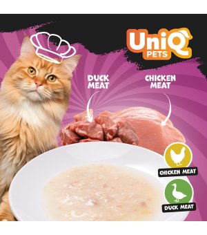 UNIQ PETS Yummy Soup rosół dla kota z kawałkami Kurczaka i Mięsem z Kaczki 60g