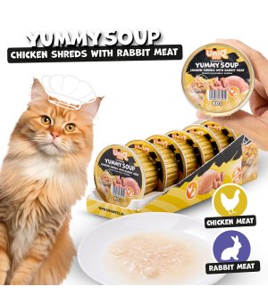 UNIQ PETS Yummy Soup rosół dla kota z kawałkami Kurczaka i Mięsem z Królika 60g