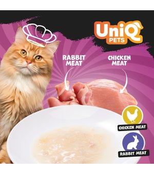 UNIQ PETS Yummy Soup rosół dla kota z kawałkami Kurczaka i Mięsem z Królika 60g