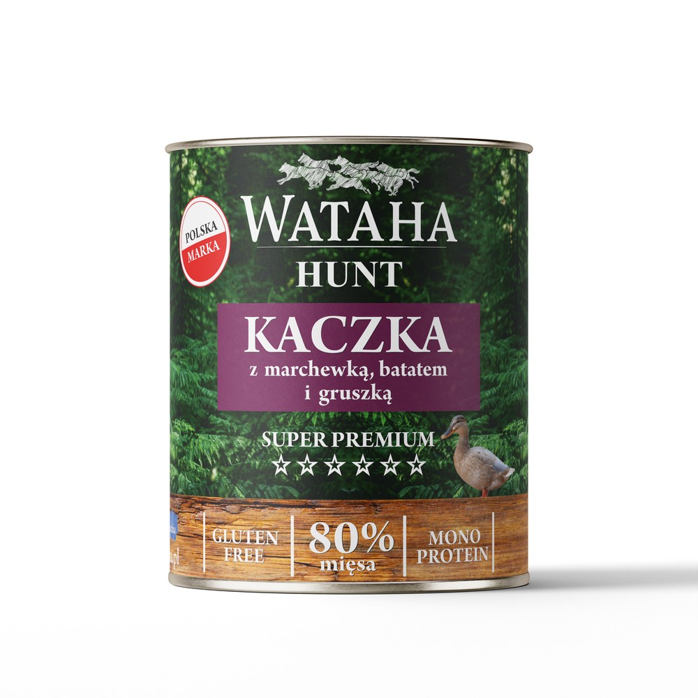 Wataha karma mokra Adult HUNT MONO Kaczka z Marchewką, Batatem i Gruszką 800g
