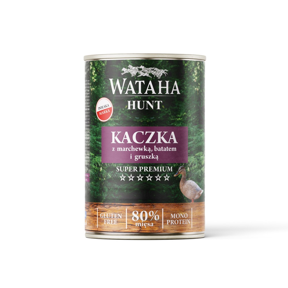 Wataha karma mokra Adult HUNT MONO Kaczka z Marchewką, Batatem i Gruszką 400g