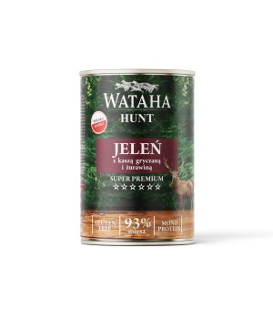 Wataha karma mokra Adult HUNT MONO Jeleń z Kaszą Gryczaną i Żurawiną 400g