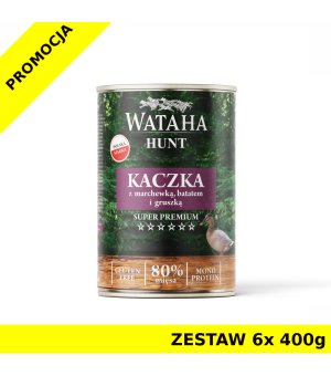 Wataha karma mokra Adult HUNT MONO Kaczka z Marchewką, Batatem i Gruszką ZESTAW 6x 400g