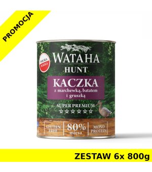 Wataha karma mokra Adult HUNT MONO Kaczka z Marchewką, Batatem i Gruszką ZESTAW 6x 800g