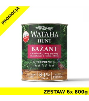 Wataha karma mokra Adult HUNT MONO Bażant z Marchewką, Kaszą Gryczaną, Amarantusem i Suszoną Śliwką ZESTAW 6x 800g