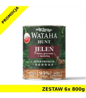 Wataha karma mokra Adult HUNT MONO Jeleń z Kaszą Gryczaną i Żurawiną ZESTAW 6x 800g