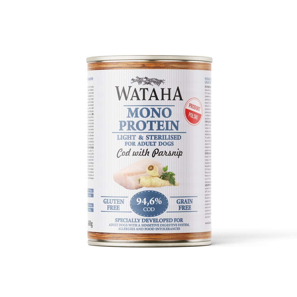 Wataha karma mokra Adult MONO Dorsz z Pasternakiem Light & Sterilised 400g