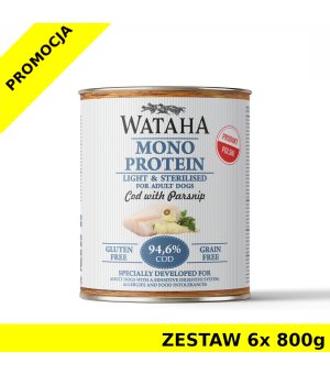 Wataha karma mokra Adult MONO Dorsz z Pasternakiem Light & Sterilised ZESTAW 6x 800g