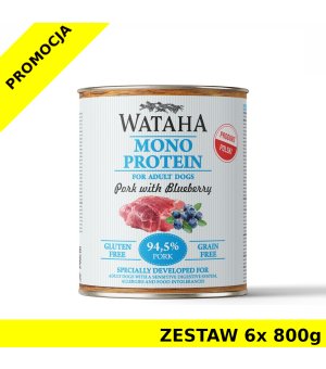 Wataha karma mokra Adult MONO Wieprzowina z Borówką Amerykańską ZESTAW 6x 800g