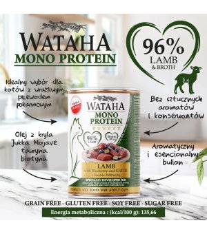 Wataha karma mokra dla kotów MONO Jagnięcina z Borówkami 400g