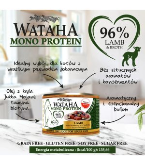 Wataha karma mokra dla kotów MONO Jagnięcina z Borówkami 200g