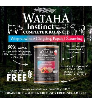 Wataha karma mokra dla psów dorosłych INSTINCT Wieprzowina z Cielęciną, Papają i Żurawiną 400g