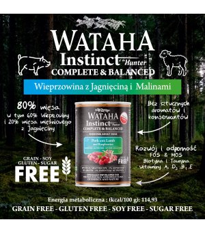 Wataha karma mokra dla psów dorosłych INSTINCT Wieprzowina z Jagnięciną i Malinami 400g