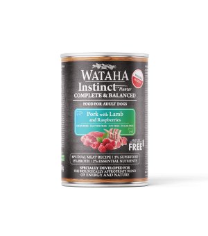 Wataha karma mokra dla psów dorosłych INSTINCT Wieprzowina z Jagnięciną i Malinami 400g