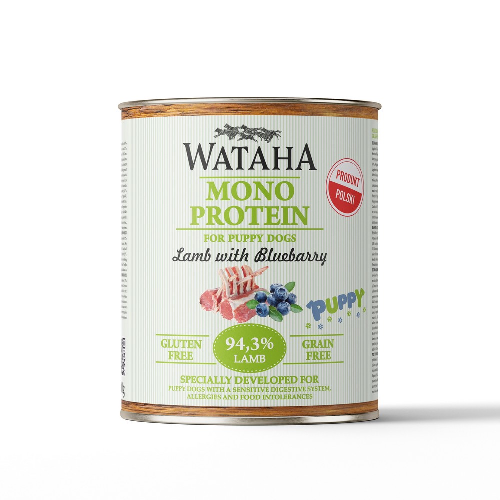 Wataha karma mokra dla szczeniąt MONO Jagnięcina z Borówką Amerykańską 800g