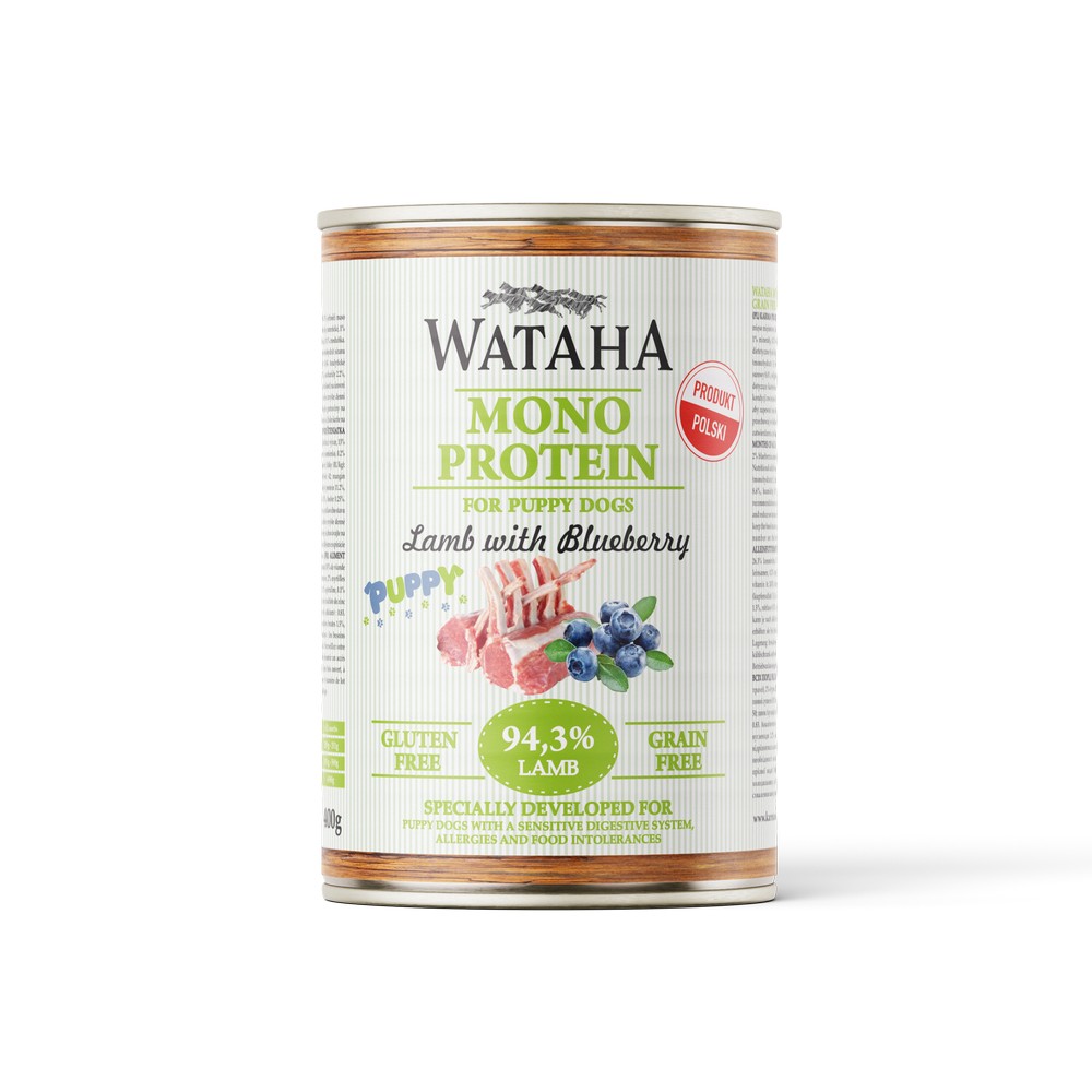 Wataha karma mokra dla szczeniąt MONO Jagnięcina z Borówką Amerykańską 400g
